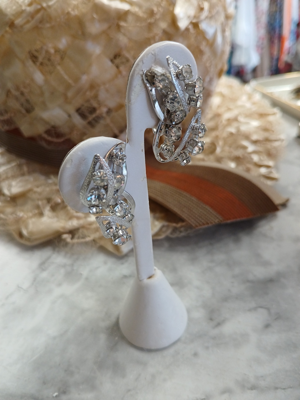 Vintage Silver Clear Crystal Clip-On Earrings